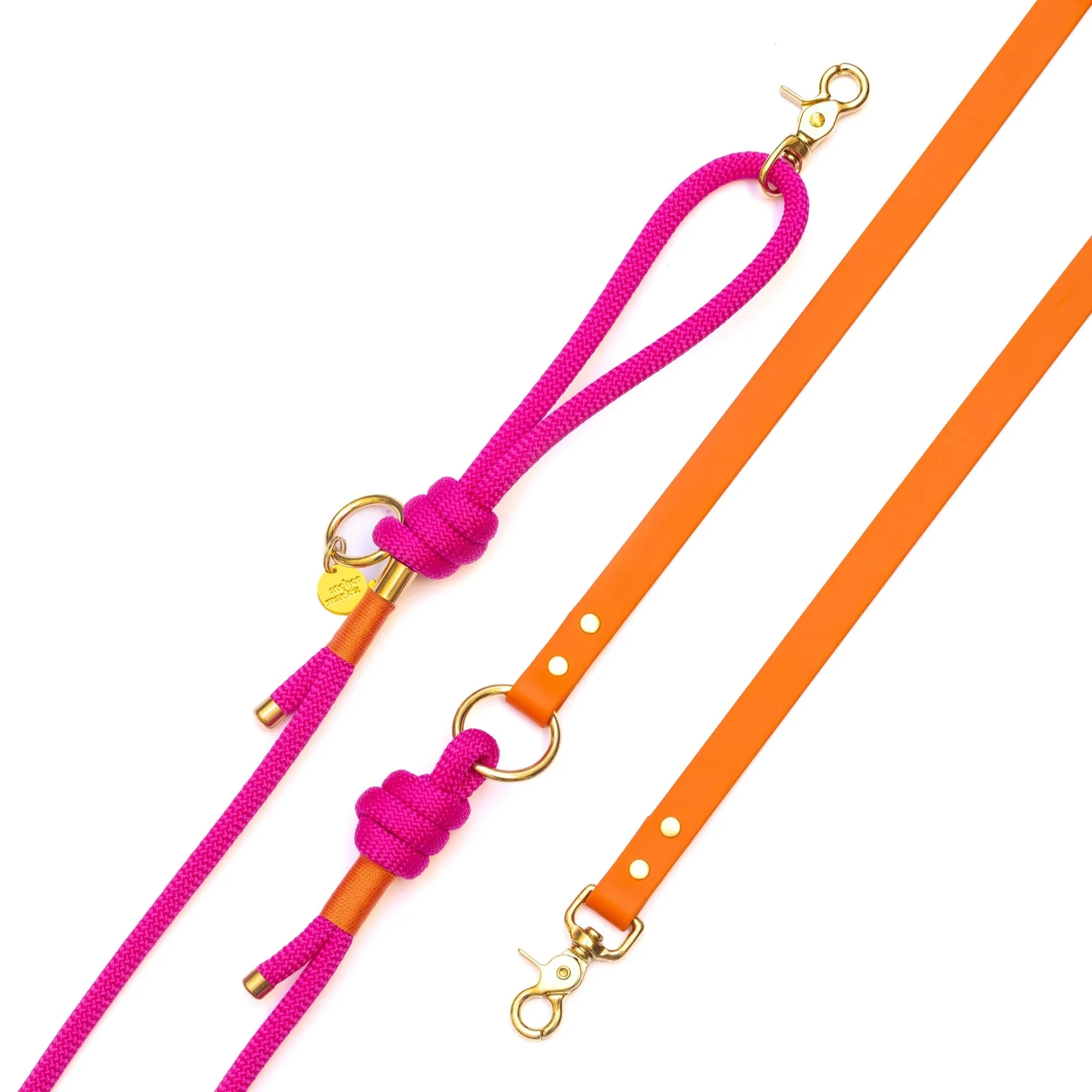 Ibiza Handsfree Hondenriem | Fuchsia & Oranje Touw & Biothaan